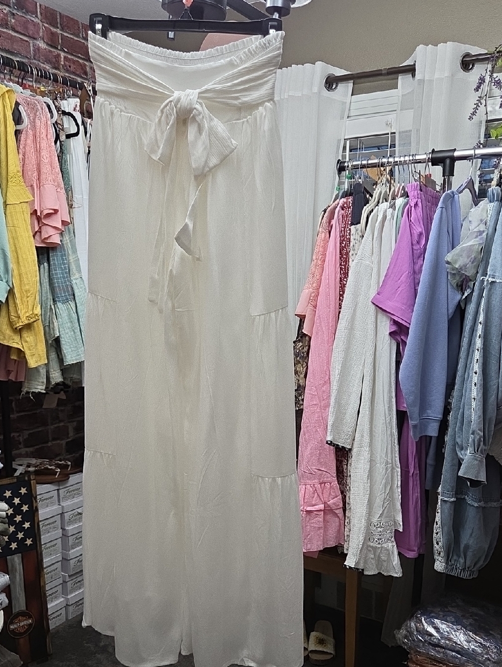 Final Touch Wide Leg White Pants With Bow